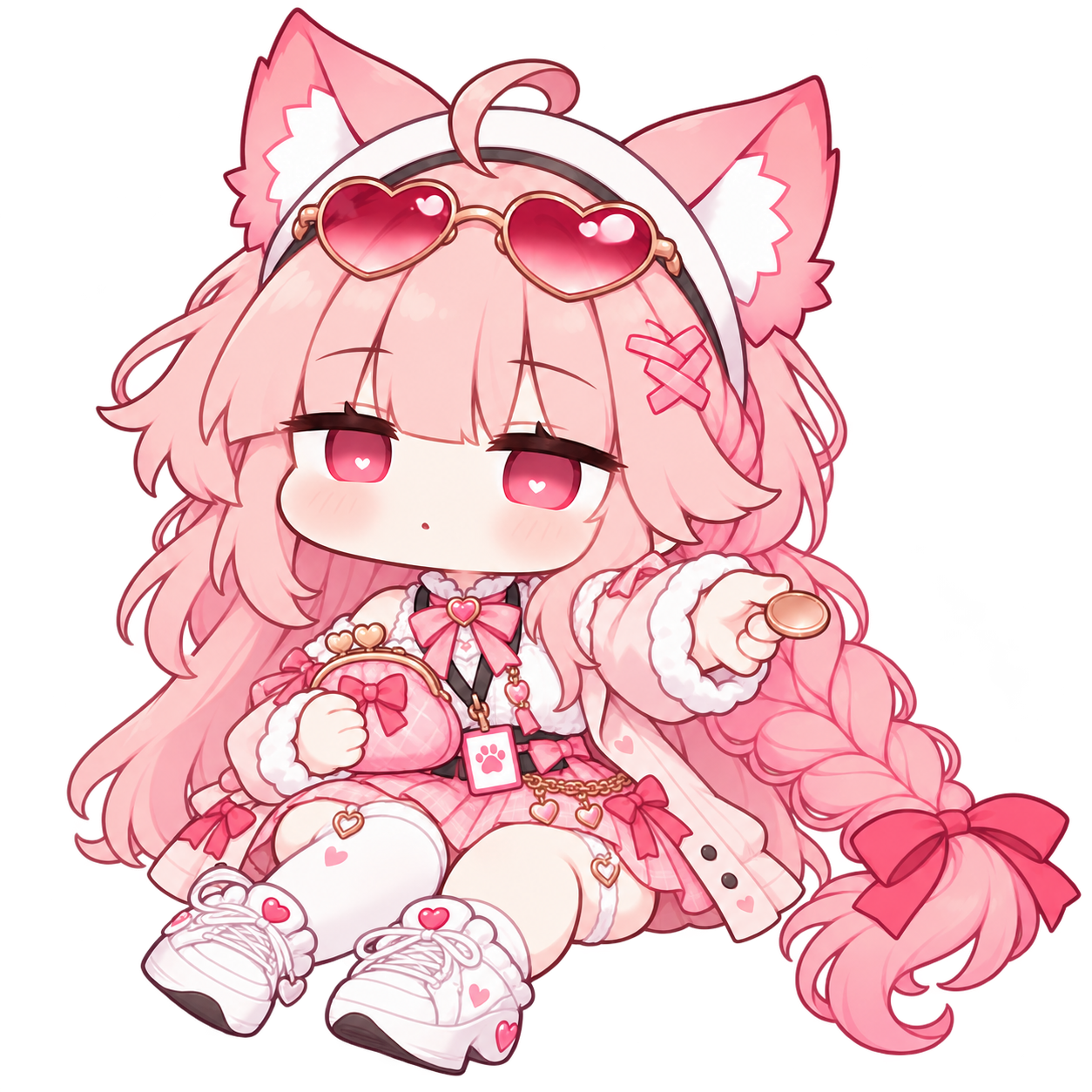 The chubby-cheek pink guide holding a small coin purse